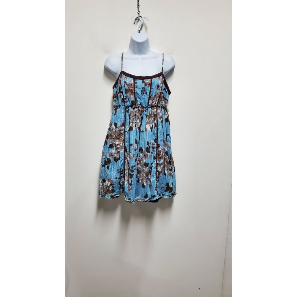 Urban Outfitters Embroidered Brown and Blue Floral Dress Large